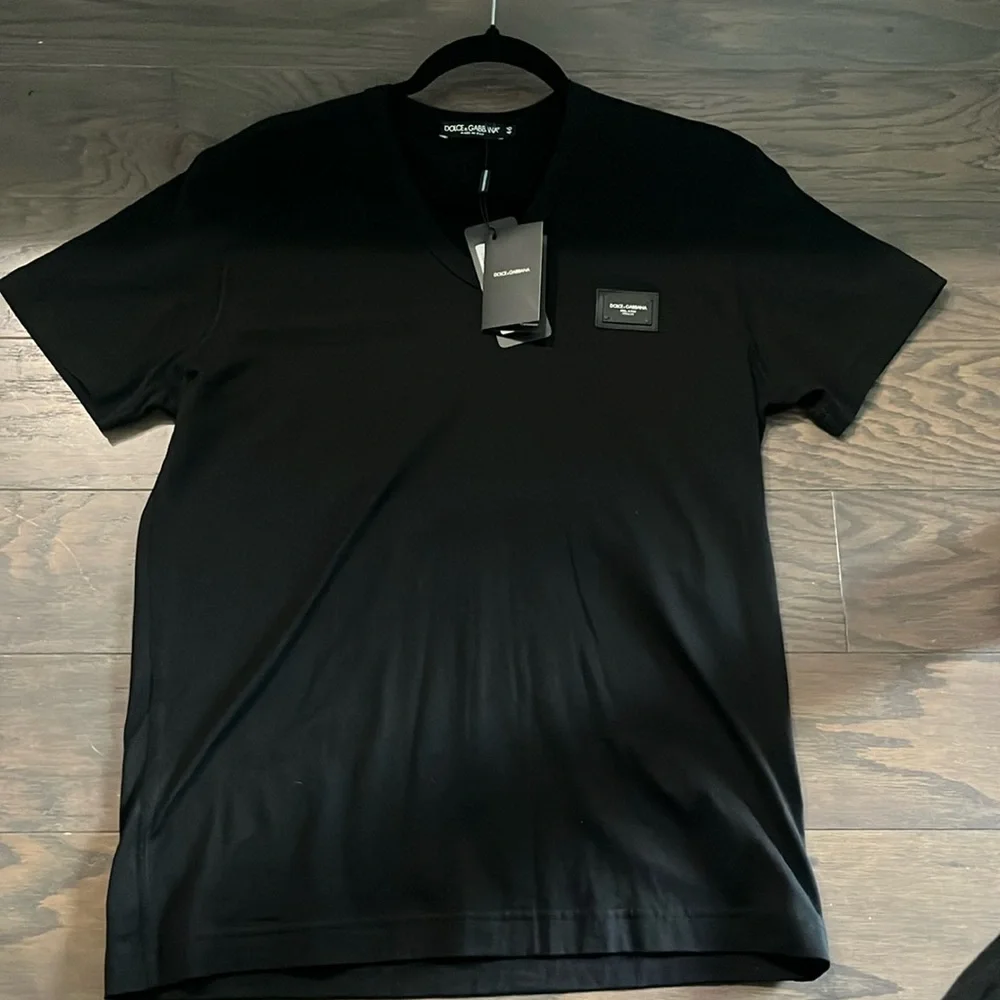 Dolce & Gabbana Essentials Logo V-neck Men's T-Shirt - Black - Picture 1 of 5